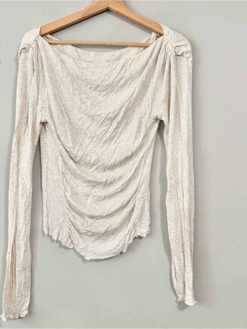 Free People Cream Boat Scoop Neck Long Sleeve Top